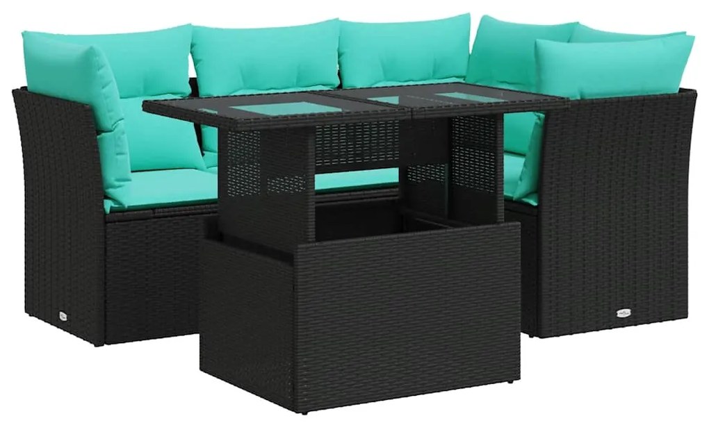 vidaXL Σετ Καναπέ Κήπου 5 Τεμαχίων Μαύρο Συνθετικό Ρατάν με Μαξιλάρια