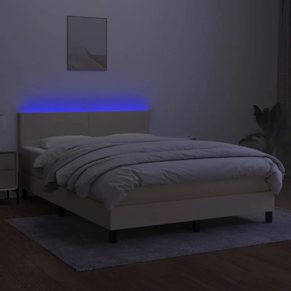 vidaXL Κρεβάτι Boxspring με Στρώμα & LED Κρεμ 140x200 εκ. Υφασμάτινο