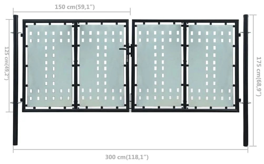 Πόρτα Περίφραξης Μονή Μαύρη 300 x 175 εκ. - Μαύρο