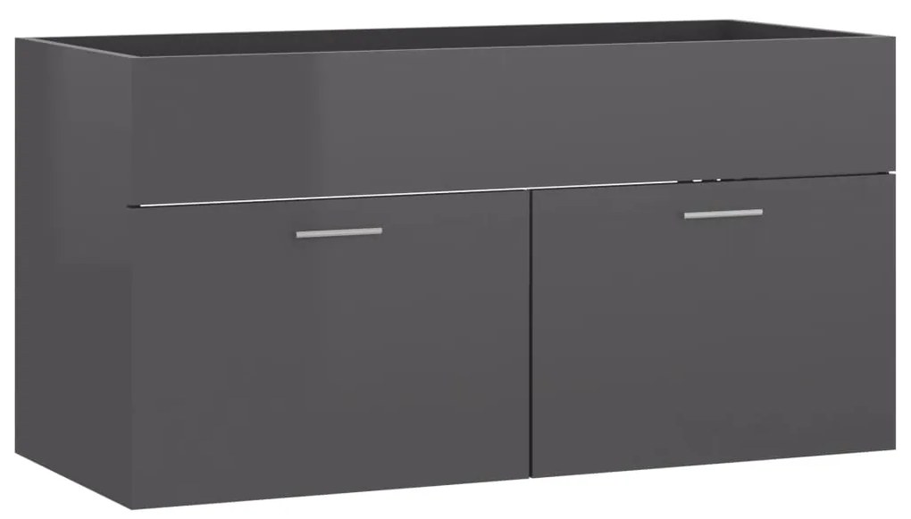 vidaXL Ντουλάπι Νιπτήρα Γυαλιστερό Γκρι 90x38,5x46 εκ. από Επεξ. Ξύλο