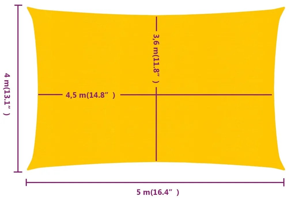 vidaXL Πανί Σκίασης Ορθογώνιο Κίτρινο 4x5 μ. HDPE 160 γρ./μ²