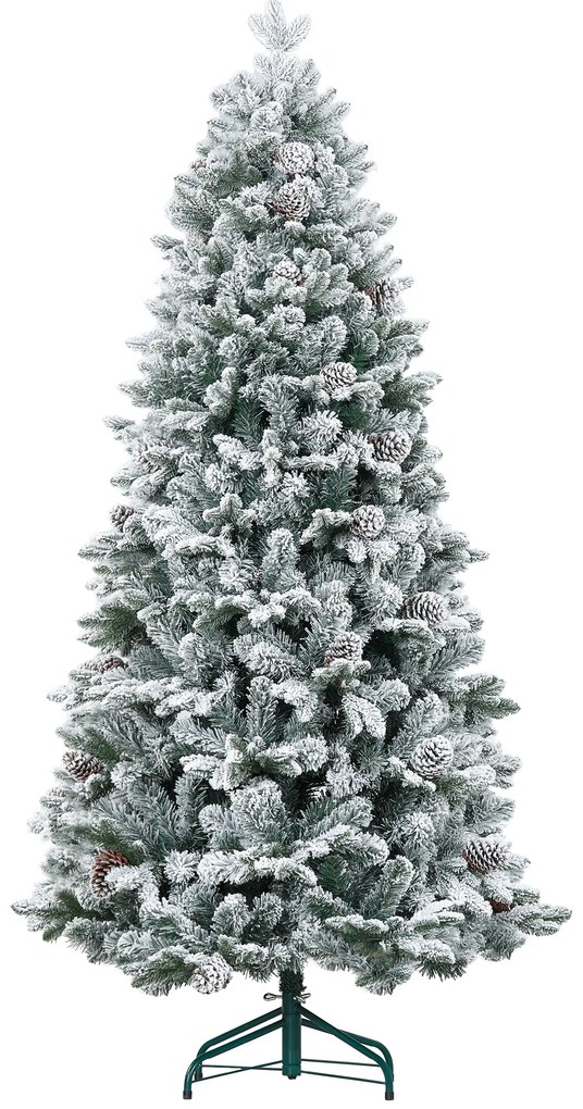 HOMCOM Χριστουγεννιάτικο Δέντρο, Τεχνητό Χιόνι & Κουκουνάρια, ρεαλιστικό, πυράντοχο, μεταλλική βάση, 183 cm, Πράσινο