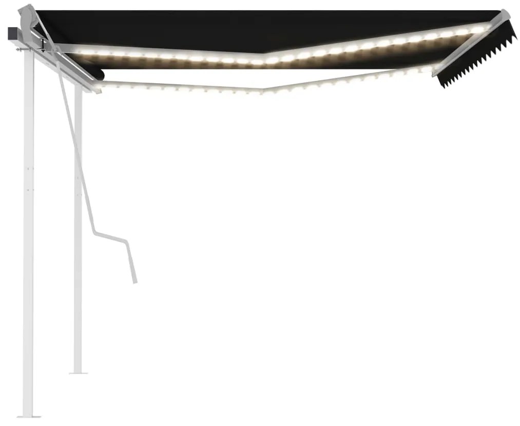 vidaXL Τέντα Συρόμενη Χειροκίνητη με LED Ανθρακί 4 x 3,5 μ.