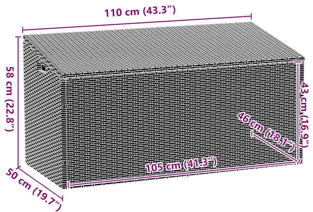 κουτί αποθήκευσης κήπου γκρι 110x50x58 cm Poly Rattan - Γκρι