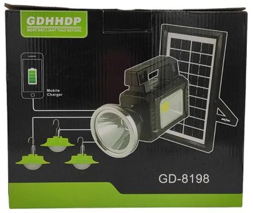 Ηλιακό σύστημα φωτισμού με φακό – λάμπες – powerbank GD-8198