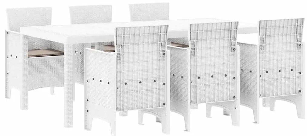 vidaXL Σέτ φαγητού για κήπο 7 pcs Λευκό Rattan Polt