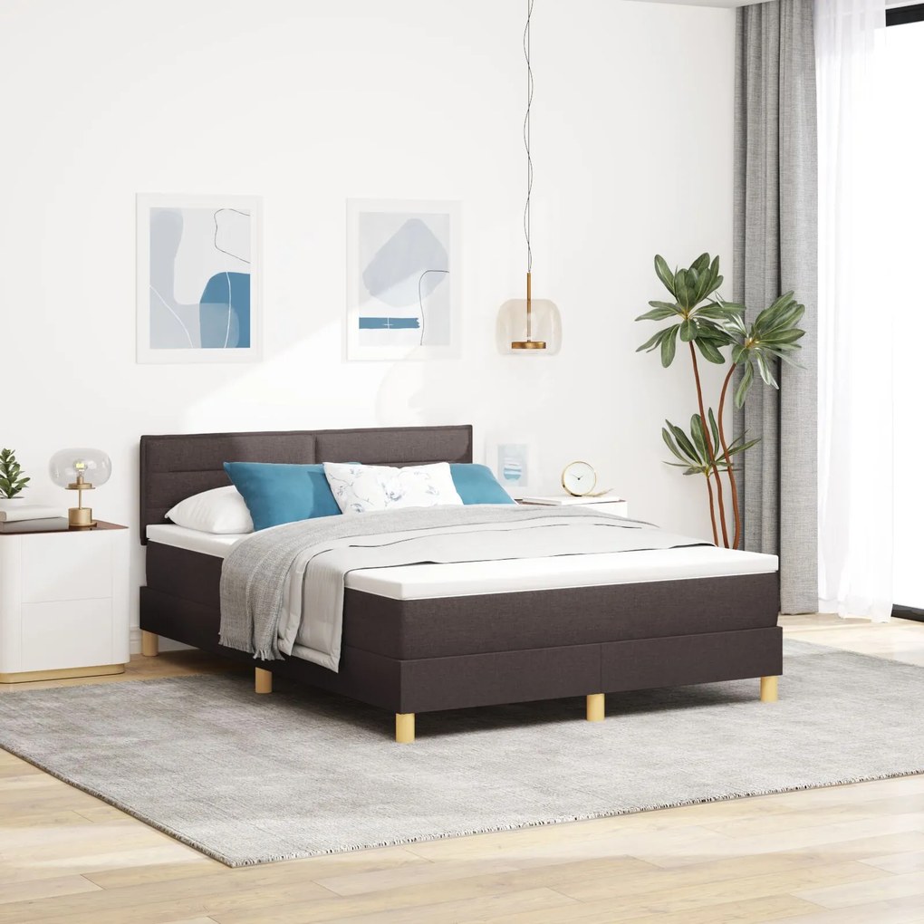 Κρεβάτι με Βάθρο και Στρώμα Σκούρο Καφέ 140x200 εκ. Υφασμάτινο