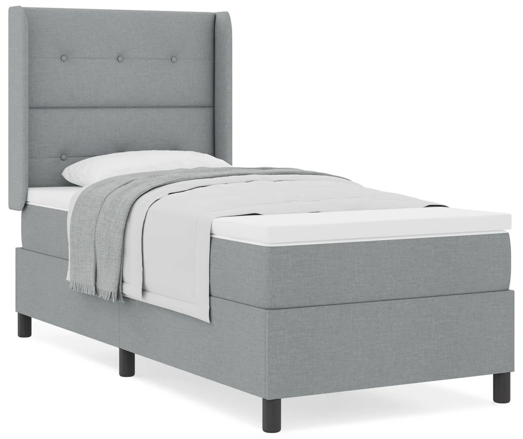vidaXL Κρεβάτι Box Spring με Στρώμα σε Ανοιχτό Γκρι 90x190 εκ. Υφάσματος