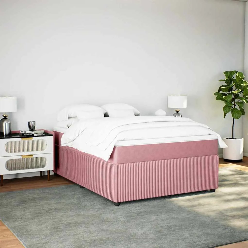 vidaXL Κρεβάτι Boxspring με Στρώμα Ροζ 160x200 εκ. Βελούδινο