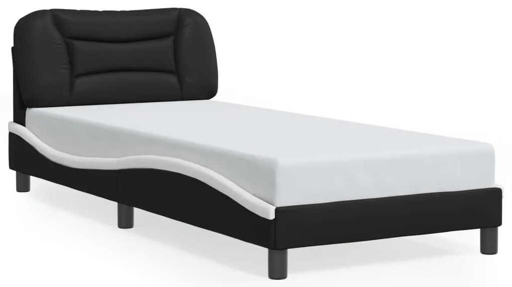 vidaXL Πλαίσιο κρεβατιού χωρίς Στρώμα Hvar Μαύρο/Λευκό 90x200εκ. Συνθ. Δέρμα