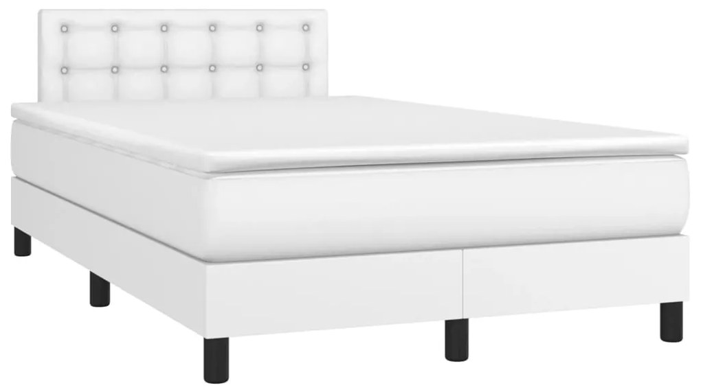 vidaXL Κρεβάτι Boxspring με Στρώμα & LED Λευκό 120x200 εκ. Συνθ. Δέρμα