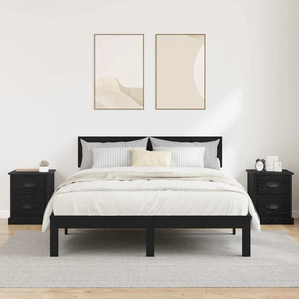 vidaXL Κομοδίνο 2 pcs Μαύρη δρυς 39 x 39 x 47.5 εκ Επεξεργασμένο ξύλο