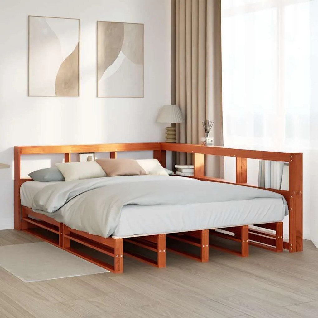 vidaXL Κρεβάτι Βιβλιοθήκη Χωρίς Στρώμα 160x200 εκ Μασίφ Ξύλο Πεύκου