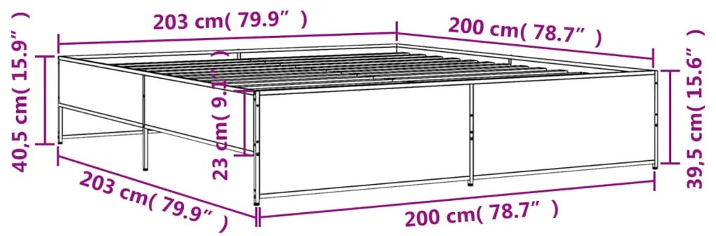 Πλαίσιο Κρεβατιού Sonoma Δρυς 200x200 εκ. Επεξ. Ξύλο &amp; Μέταλλο - Καφέ