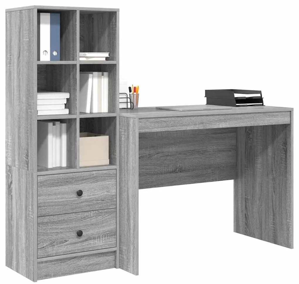 vidaXL Γραφείο με αποθηκευτικό χώρο με συρτάρι 2 pcs Γκρι sonoma