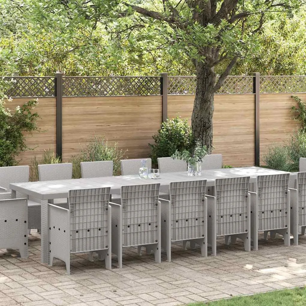 vidaXL Σέτ φαγητού για κήπο 15 pcs Ανοιχτό γκρι Rattan Polt