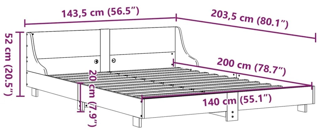 ΠΛΑΙΣΙΟ ΚΡΕΒΑΤΙΟΥ ΜΕ ΚΕΦΑΛΑΡΙ ΛΕΥΚΟ 140X200 ΕΚ. ΑΠΟ ΜΑΣΙΦ ΠΕΥΚΟ 850729