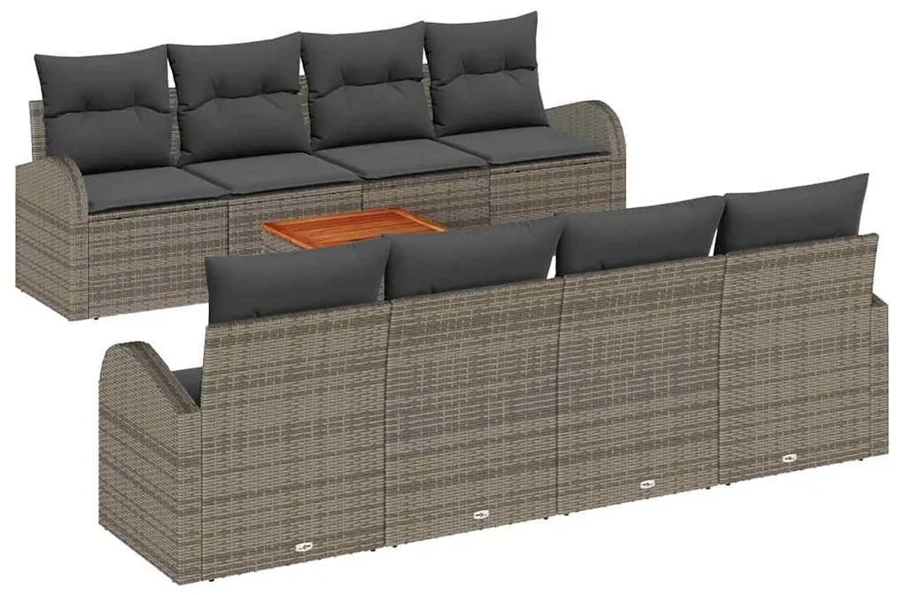 vidaXL Σετ Καναπέ Κήπου 9 pcs Γκρι Πολυ ράταν