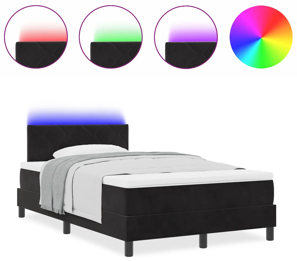 vidaXL Κρεβάτι με Στρώμα & LED Μαύρο 120x190 εκ Βελούδο