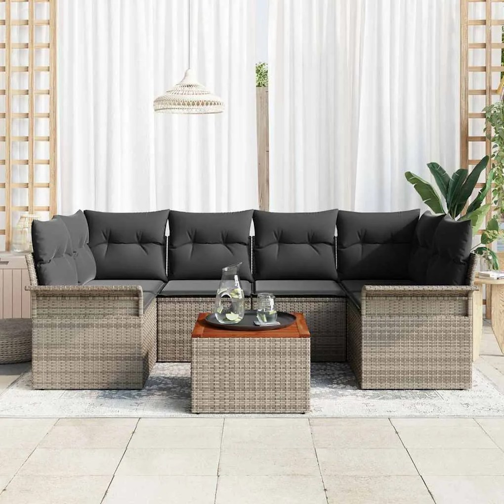 vidaXL Σετ Καναπέ Κήπου 7 pcs Γκρι Πολυ ράταν