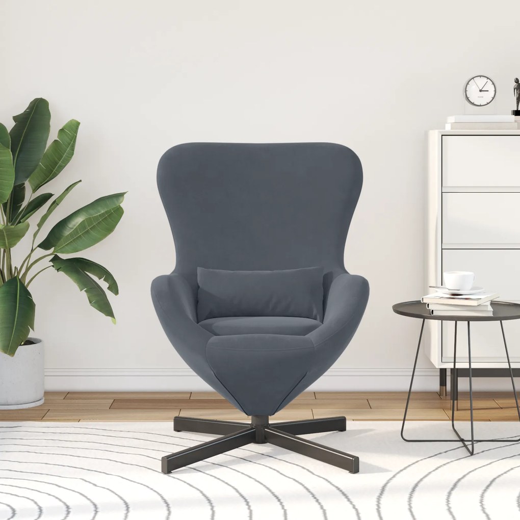 vidaXL Πολυθρόνα Αυγού Dark Grey Βελούδο