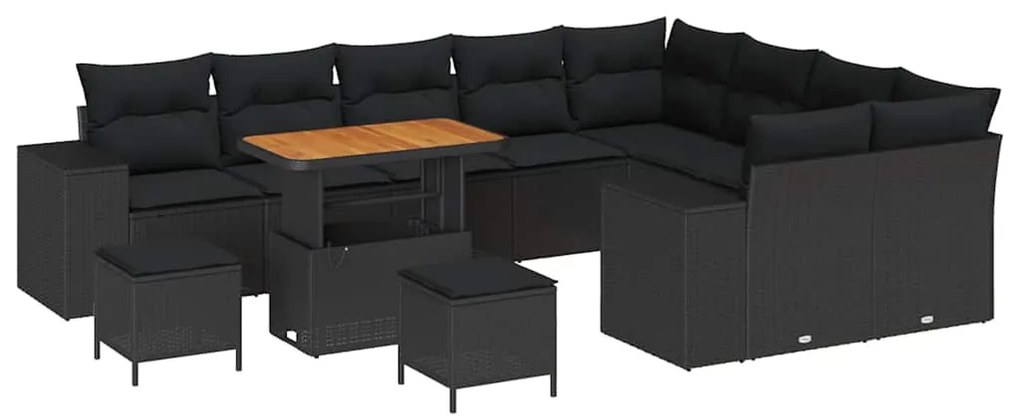 vidaXL Σετ Καναπέ Κήπου Ρυθμιζόμενο ύψος 12 pcs Μαύρο συνθετικό ρατάν