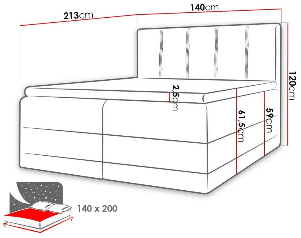 Κρεβάτι continental Baltimore 139, Διπλό, Continental, Καφέ, 140x200, Ταπισερί, Τάβλες για Κρεβάτι, 140x213x120cm, 147 kg, Στρώμα: Ναι | Epipla1.gr