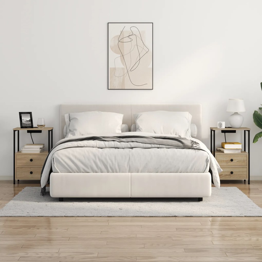 vidaXL Κομοδίνο με Σταθμό Φόρτισης με συρτάρι 2 pcs Sonoma Δρυς