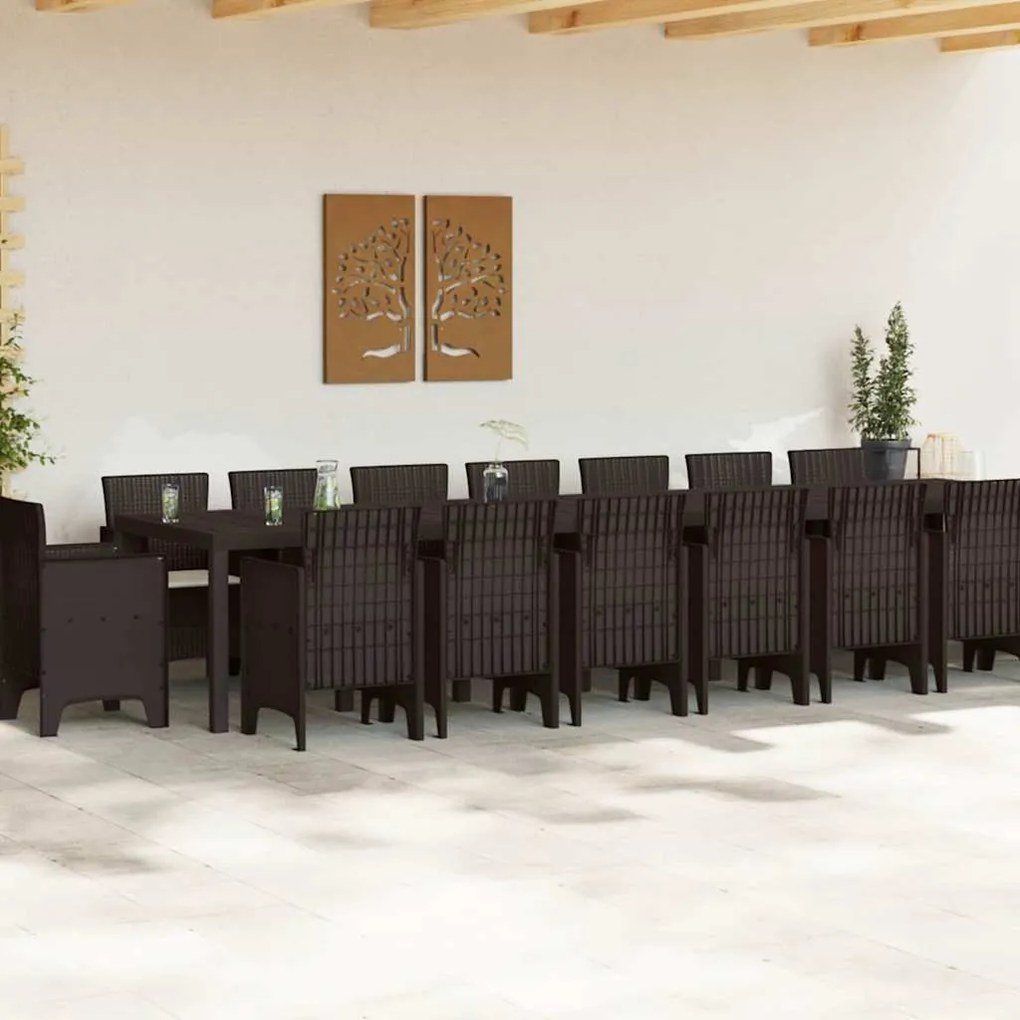 vidaXL Σέτ φαγητού για κήπο 17 pcs Καφέ Rattan Polt