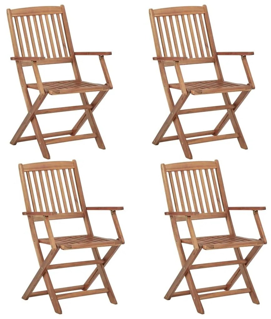 Καρέκλες Κήπου Πτυσσόμενες 4 τεμ. από Ξύλο Ακακίας με Μαξιλάρια - Μπεζ-Γκρι