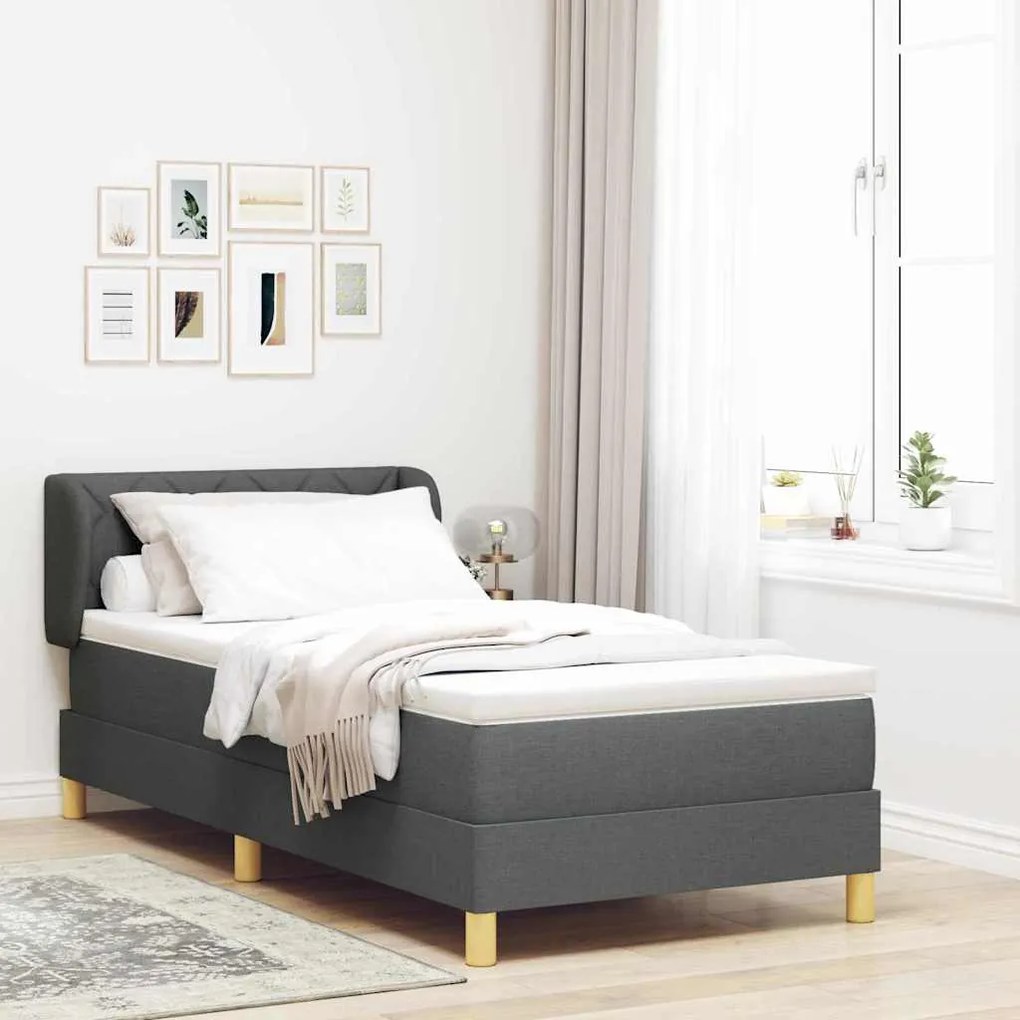 κρεβάτι Box Spring με στρώμα σε σκούρο γκρι, 90x200 εκ. ύφασμα