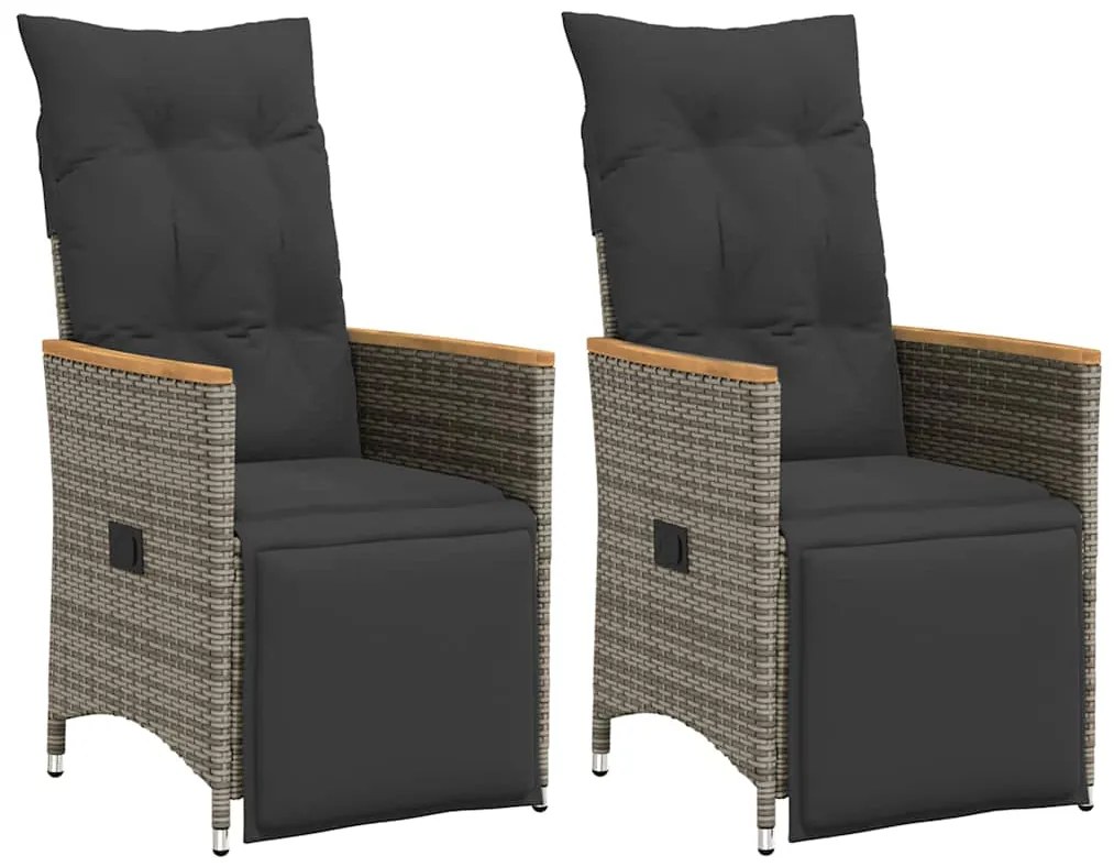 vidaXL Καρέκλες Κήπου Ανακλ/νες 2 τεμ. Γκρι Συνθ. Ρατάν + Μαξιλάρια