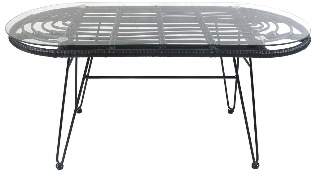 Τραπέζι Κήπου ArteLibre ARRIUS Μαύρο Μέταλλο/Rattan/Γυαλί 100x45x46cm-14510049