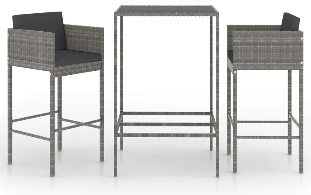 vidaXL Σετ Επίπλων Μπαρ Κήπου 3 τεμ. Γκρι Συνθετικό Ρατάν με Μαξιλάρια