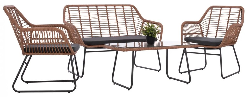 Σετ Κήπου Σαλόνι HM5530 4 τεμ Γκρί Μέταλλο με Μπέζ Wicker