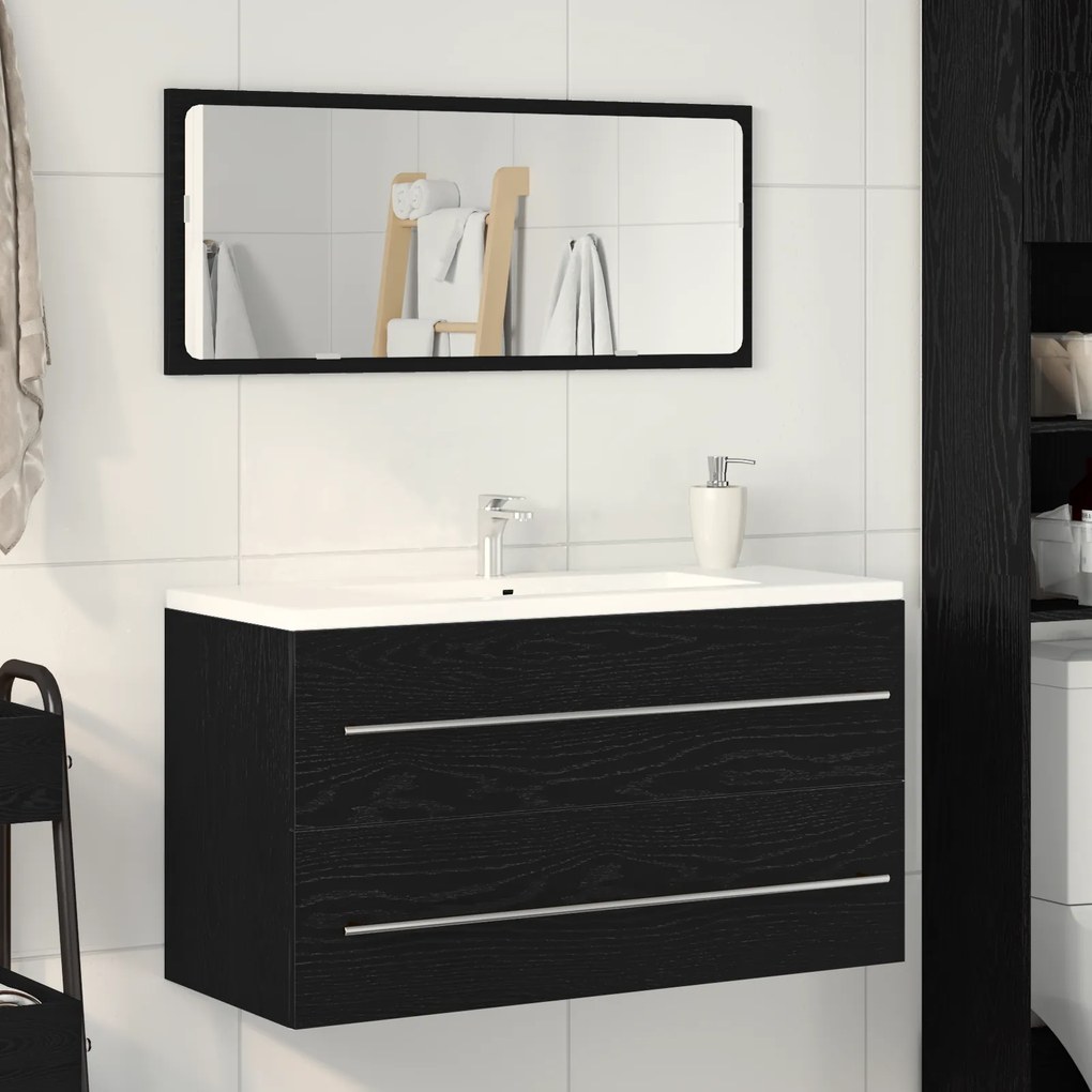 vidaXL Ντουλάπα με Καθρέφτη Μαύρη Βελανιδιά 90x45x1,5 εκ. Κατασκευασμένο Ξύλο