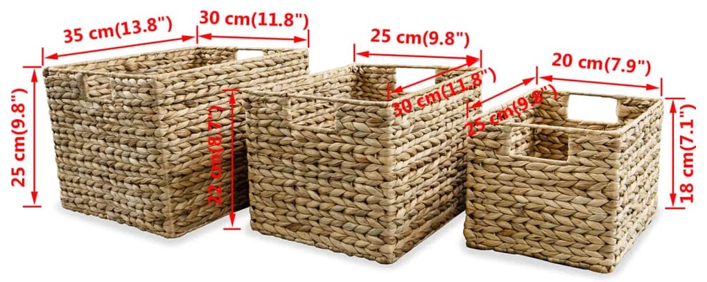 vidaXL Σετ Καλάθια Αποθήκευσης 3 Τεμαχίων από Υάκινθο του Νερού