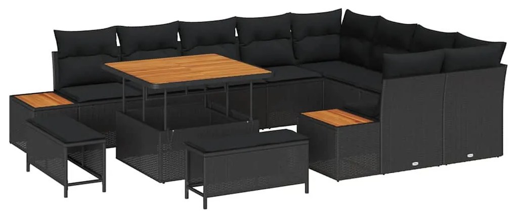 vidaXL Σετ Καναπέ Κήπου με μαξιλάρι 12 pcs Μαύρο Πολυ ράταν