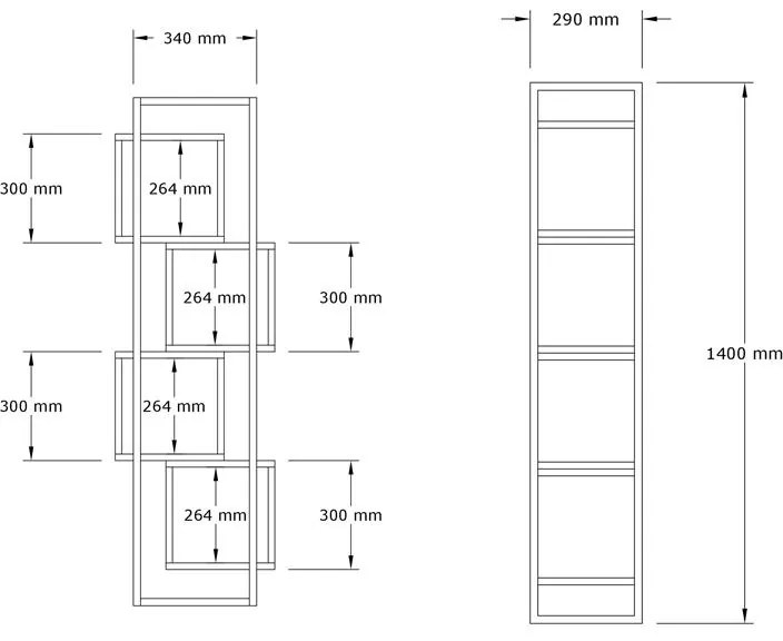 Βιβλιοθήκη Gridur oak - μαύρο μεταλλικό σκελετό 44x29x140 εκ. 44x29x140 εκ.