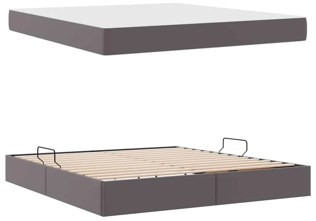 vidaXL Κρεβάτι με αποθηκευτικό χώρο και στρώμα 2 pcs Γκρι Δέρμα