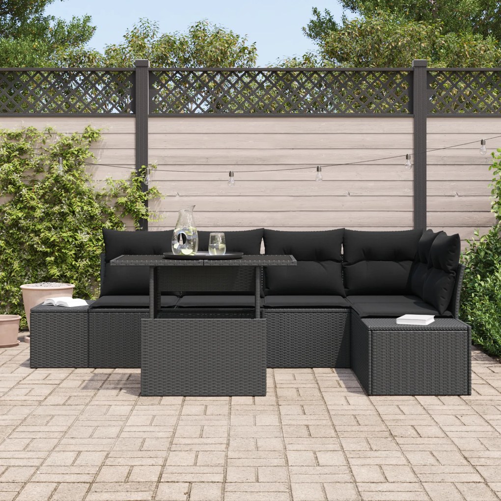 vidaXL Σετ Καναπέ Κήπου 6 pcs Μαύρο 100 x 55 x 73 εκ. PE ρατάν