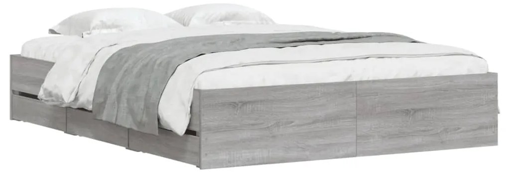 vidaXL Πλαίσιο Κρεβατιού με συρτάρια Γκρι sonoma 140x190εκ. Επεξ. Ξύλο