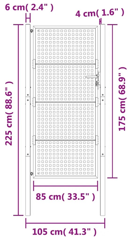 vidaXL Πύλη Κήπου Ανθρακί 105 x 225 εκ. Ατσάλινη