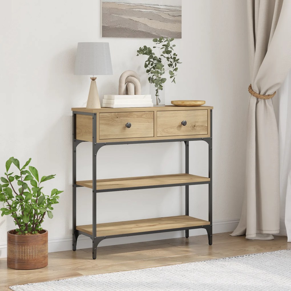 vidaXL Κονσόλα Οξιά 72,5x25x75 cm Ξύλο Μηχανικής Κατασκευής & Χάλυβας