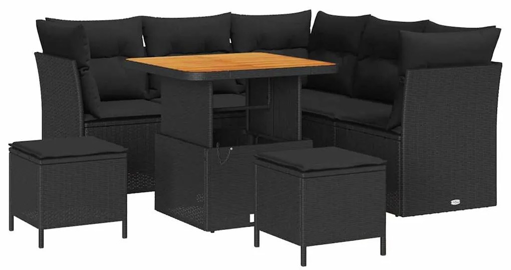 vidaXL Σετ Καναπέ Κήπου Ρυθμιζόμενο ύψος 8 pcs Μαύρο συνθετικό ρατάν
