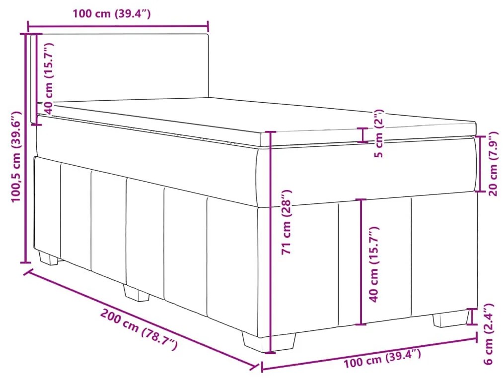 Κρεβάτι Boxspring με Στρώμα Σκούρο Καφέ 100x200 εκ. Υφασμάτινο - Καφέ