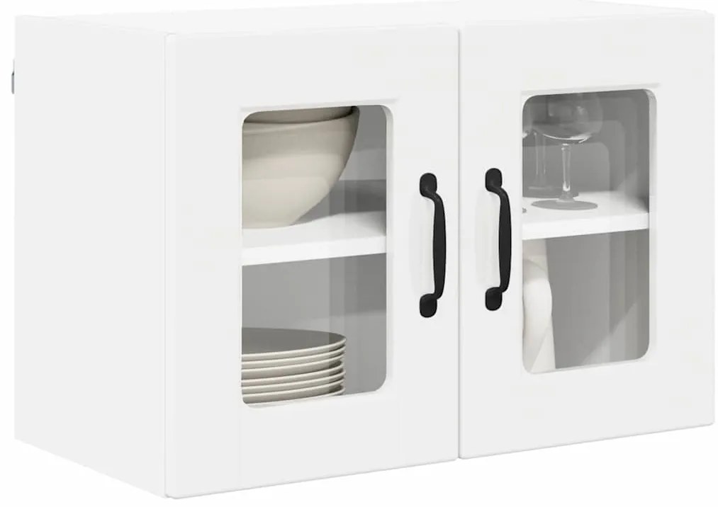 vidaXL Κρεμαστό ντουλάπι κουζίνας με ράφι 2 pcs Υψηλής γυαλάδας λευκό