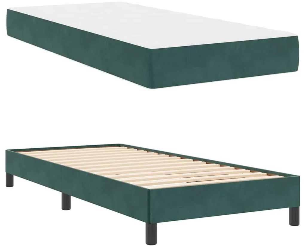 vidaXL Κρεβάτι box spring με στρώμα Σκούρο Πράσινο 90 x 190 cm Βελούδο