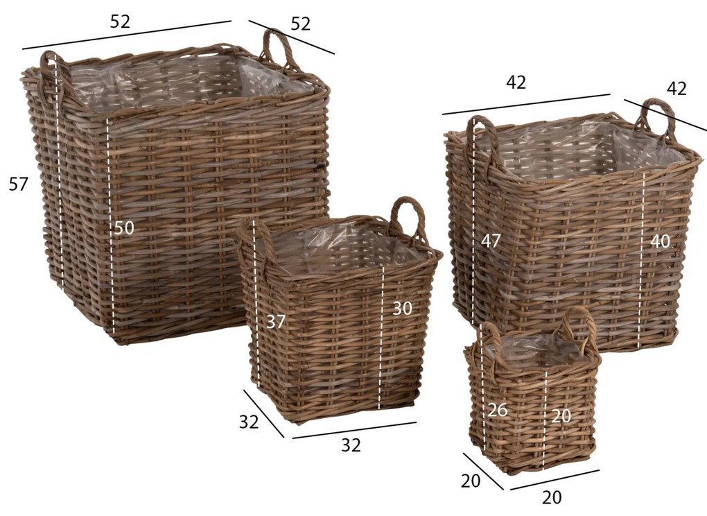 ΣΕΤ ΔΙΑΚΟΣΜΗΤΙΚΑ ΚΑΛΑΘΙΑ KATER  4ΤΜΧ ΑΠΟ KUBU RATTAN ΣΕ ΓΚΡΙ 52x52x50-57Υεκ.