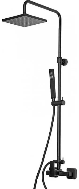 Eurorama Quadra Black Matt Μπαταρία Ντουζιέρας 2 Εξόδων με Κολώνα, Tηλέφωνο, Στήριγμα Τηλεφώνου και 'Αθραυστο Σπιράλ